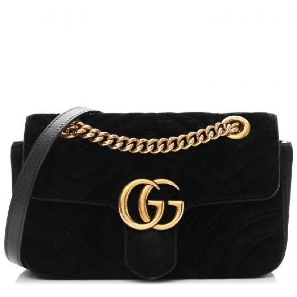 Gucci Handbags - Gucci GG Marmont Black Velvet Mini Bag
